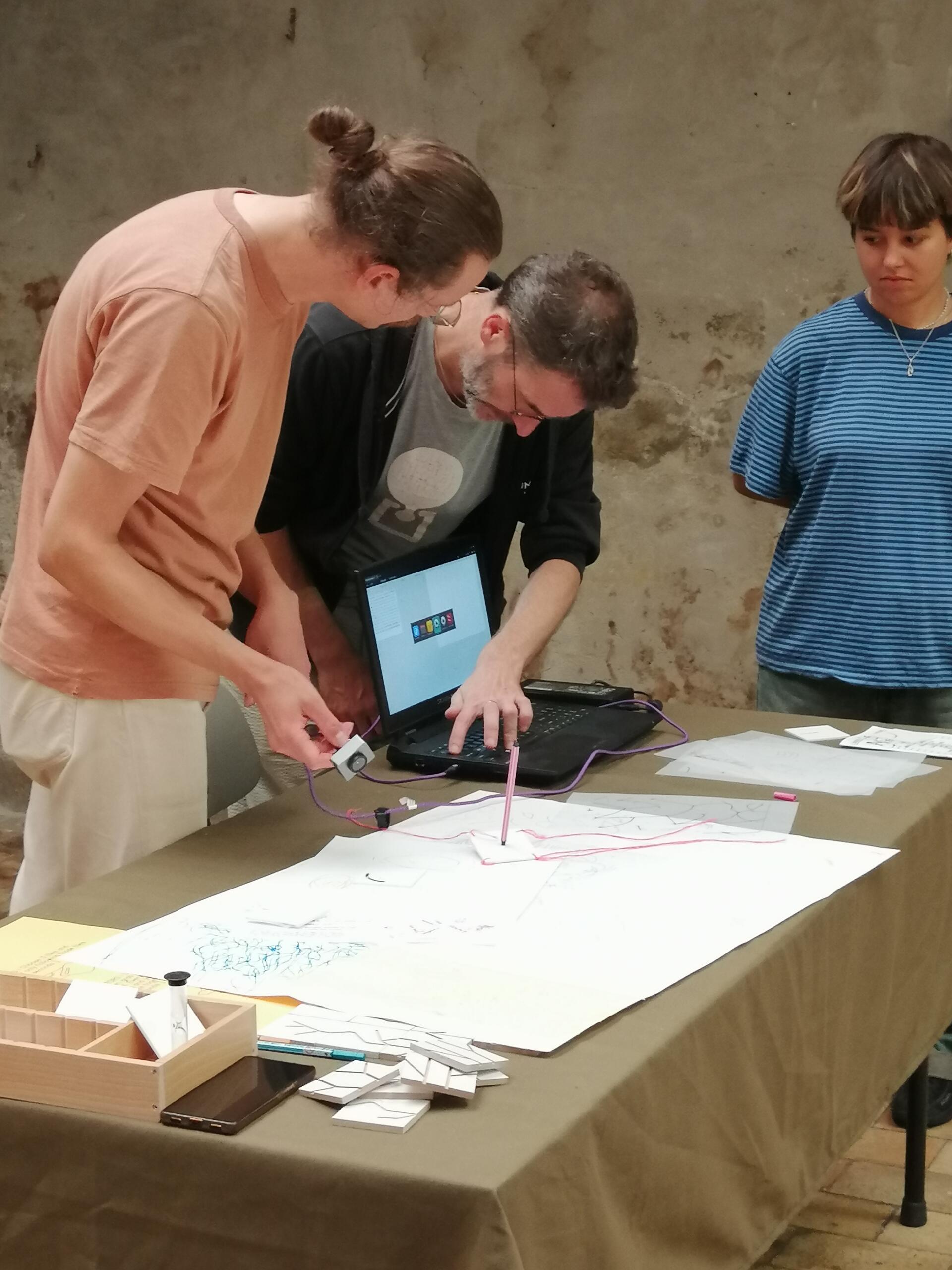 Testing the camera at the Stepping Tiles and Trembling Vectors table 